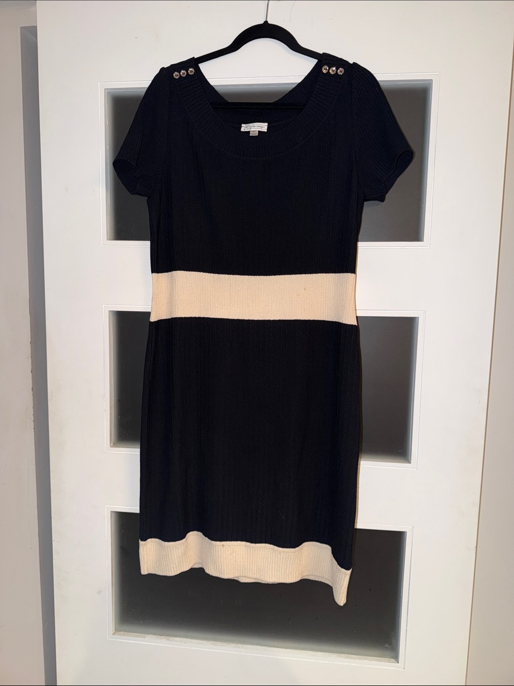 Black and Cream Knit Short Sleeve Dress